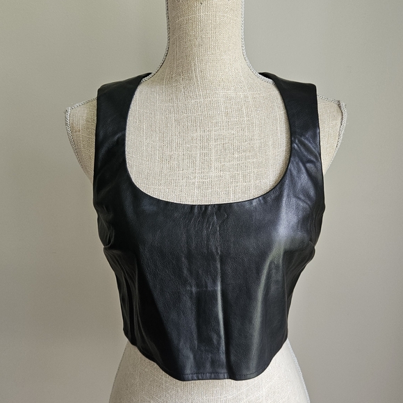 Garage Tops - Garage Sleek Black Leather Crop Top
